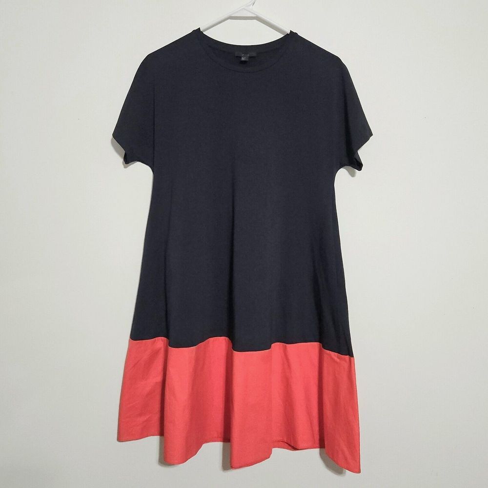 COS Dress Sz XS Contrast Panel Jersey Navy Salmon Short Sleeve Pockets Oversized